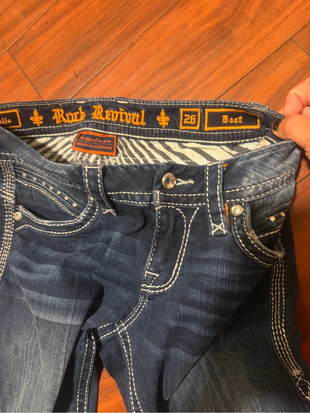 Rock Revival Indigo Boot Cut Jeans with White Contrast Stitching - Picture 9 of 13